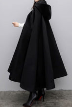 Load image into Gallery viewer, Black long winter wool cape women C3648
