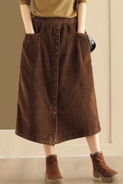 A line corduroy skirt with buttons in front C3901