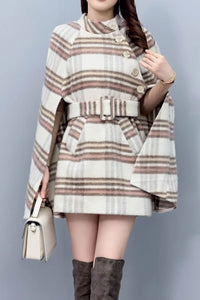 Plaid winter wool cape women C3663