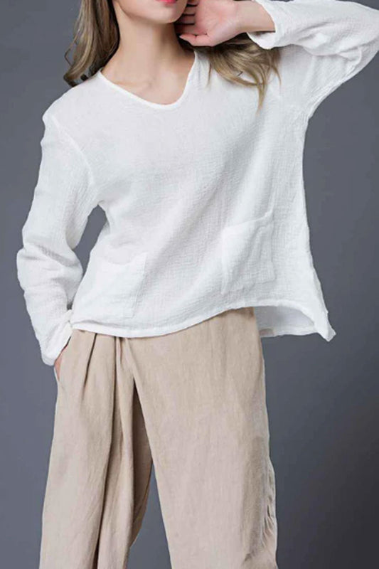 white linen top, oversized linen top C866