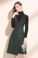 Load image into Gallery viewer, Sleeveless green winter wool dress, v neck wool dress C3441
