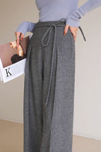 Load image into Gallery viewer, Gray wide leg wool pant, womens maxi winter wool pants C3437
