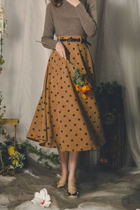 Polka dot winter corduroy womens skirt C3535