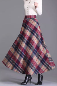 A line plaid long wool skirt C3712