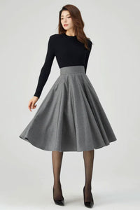 Knee Length Skirt, Wool Skirt Women C3549