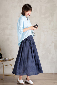 Linen High Waist Large Swing Art Long Skirt C3472