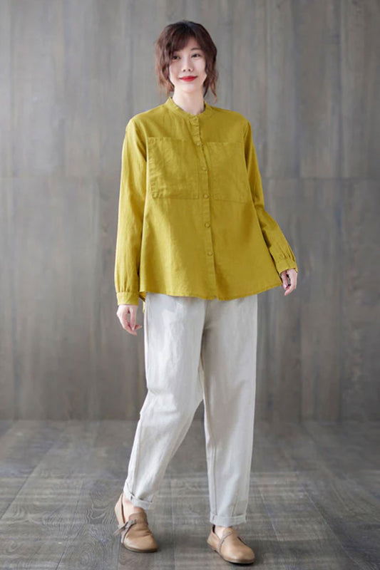 Yellow Linen spring autumn Linen shirt c1879