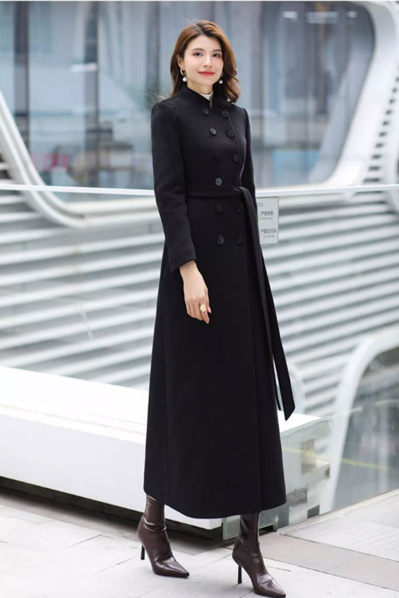 Long wool coat, Black wool coat, A line wool coat C3708
