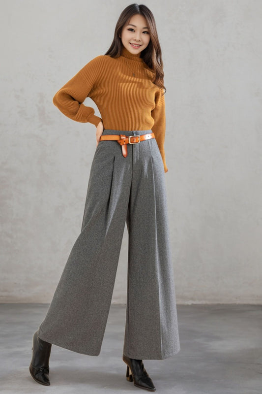 Wide Leg Wool Pants Women Wool Palazzo Pants C4460