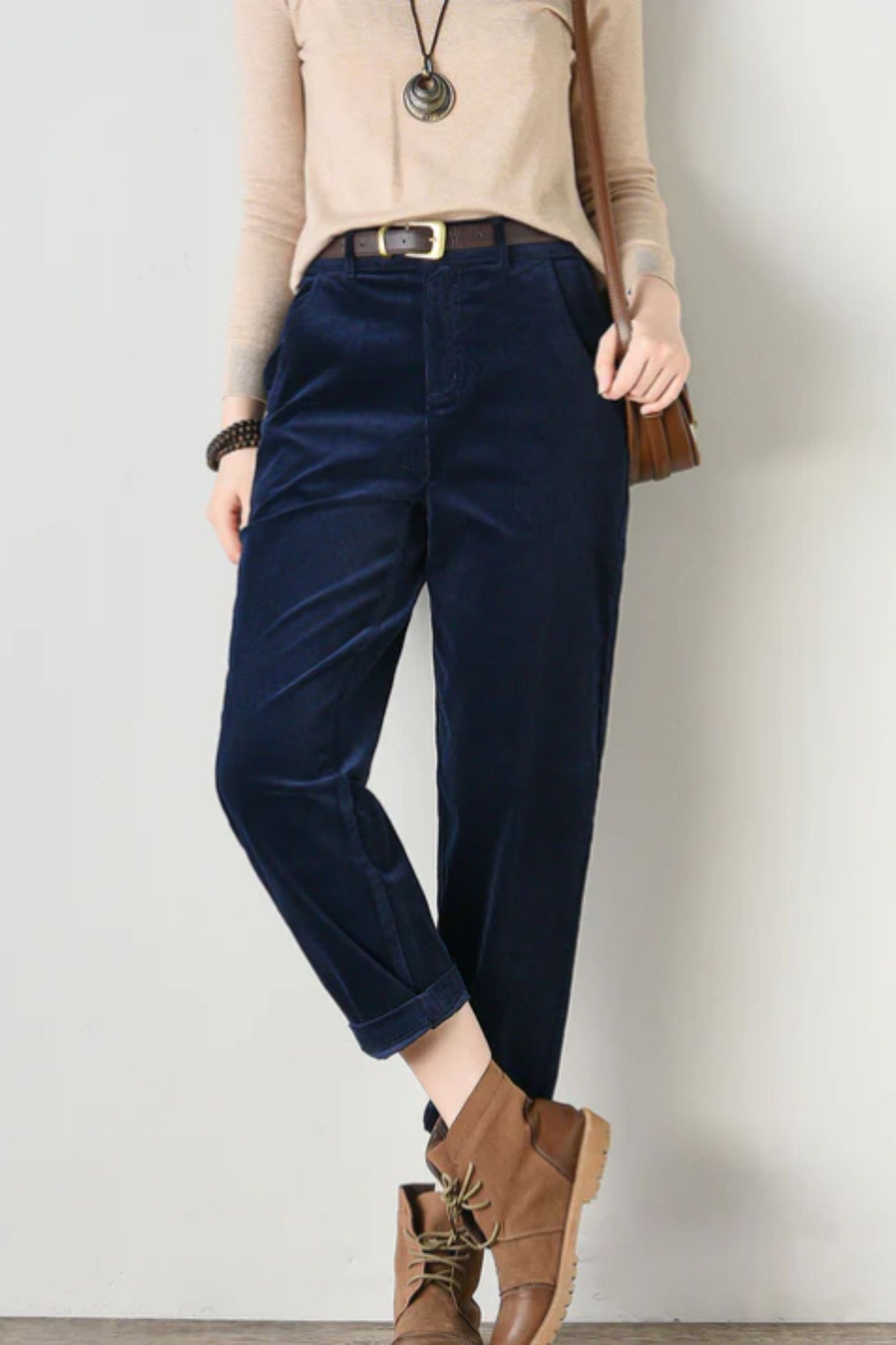 Casual High Waist Relaxed Fit Corduroy Pants C4693