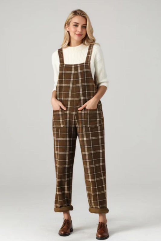 Brown Plaid Jumpsuits for the Modern Woman C4537