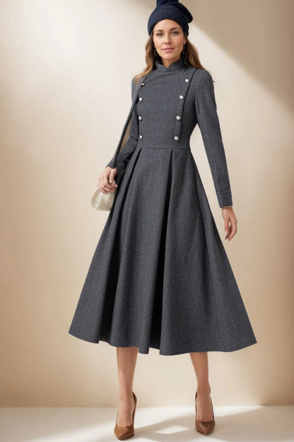 Wool Maxi Winter Wool Dress Women C3579