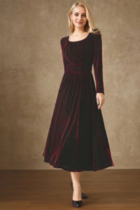 Long Velvet Autumn Dress Women C4531