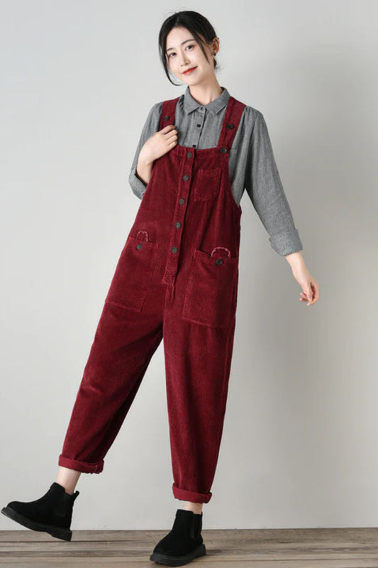 Vintage-Style Corduroy Jumpsuit for Women C4694