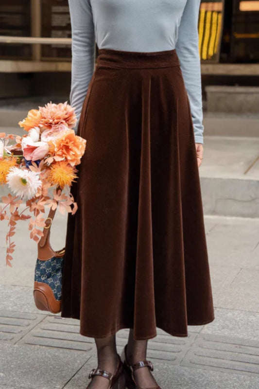 Long Velvet Autumn Skirt Women C4538