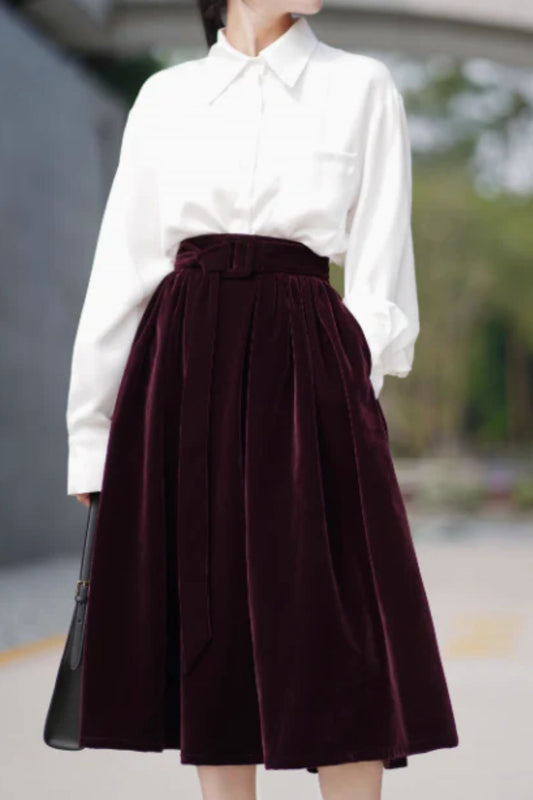 A line skater knee length velvet skirt C4541