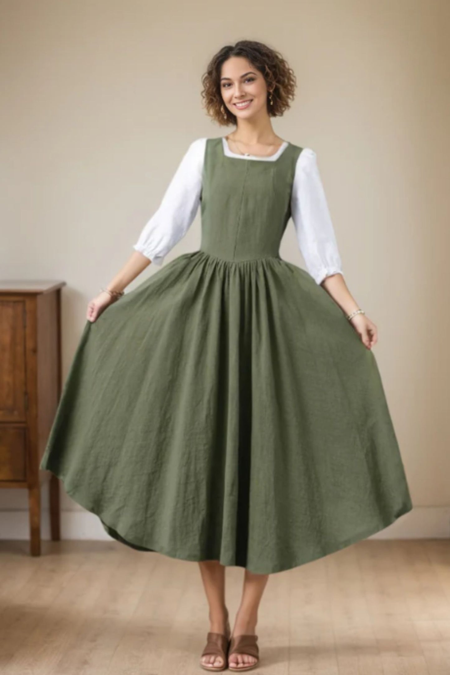 Swing Midi Princess Linen Dress C4703