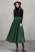 Load image into Gallery viewer, Midi winter green wool skirt women C4307
