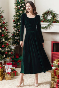 Long Velvet Autumn Dress Women C4717