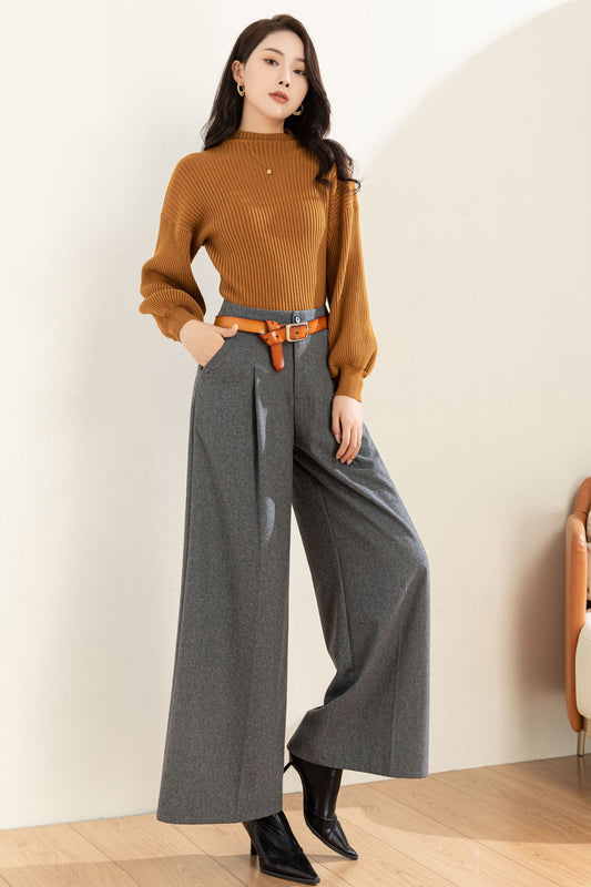 Wide Leg Wool Pants Women, Wool Palazzo Pants C3595