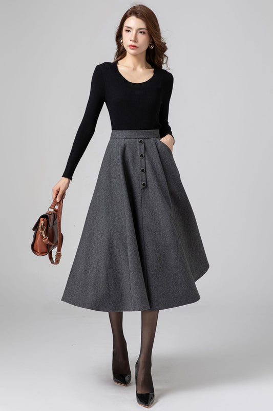 A Line Midi Skirt, Wool Skirt Women C3583