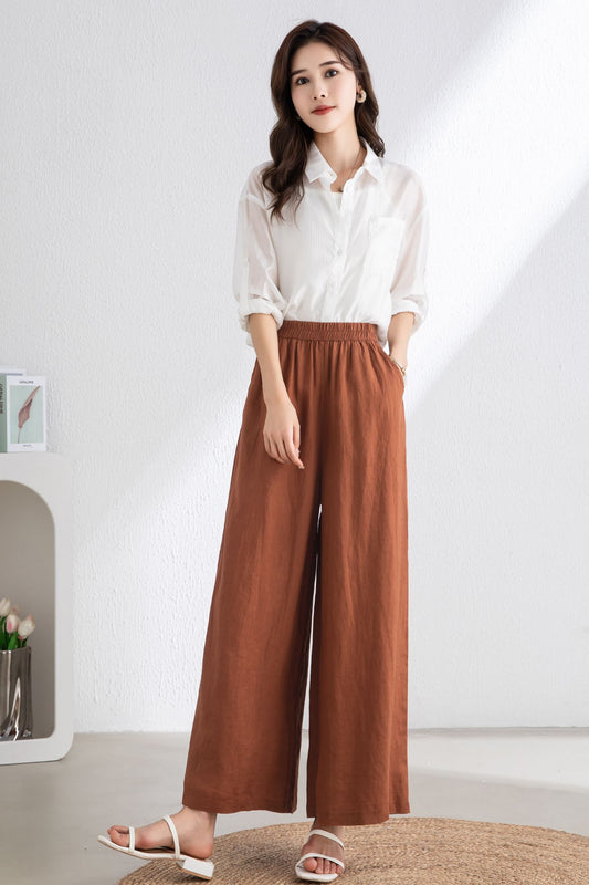 Women's Brick Red Linen Pants C3317