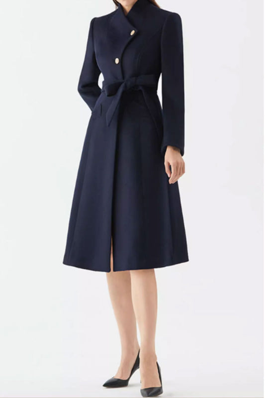 Asymmetrical navy blue wool coat  women C3578