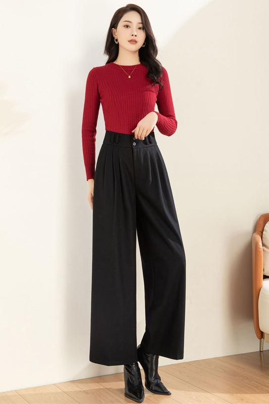 Wool Wide Leg Pants, Palazzo Pants Women C3597