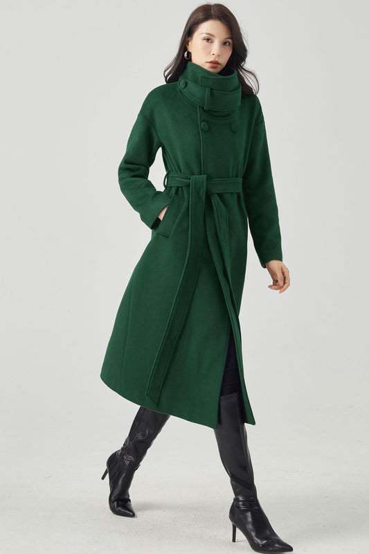 Green Wool Coat, Long Wool Coat Women C3570