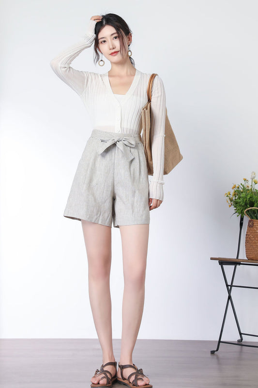 Womens Linen Shorts, High Waist Shorts  C3322