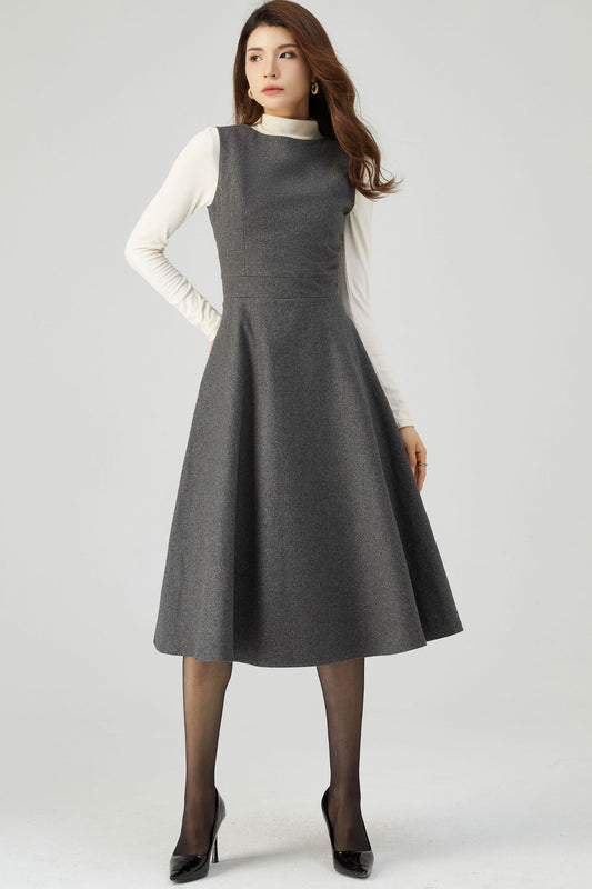 Wool Pinafore Dress, Gray Wool Dress C3546