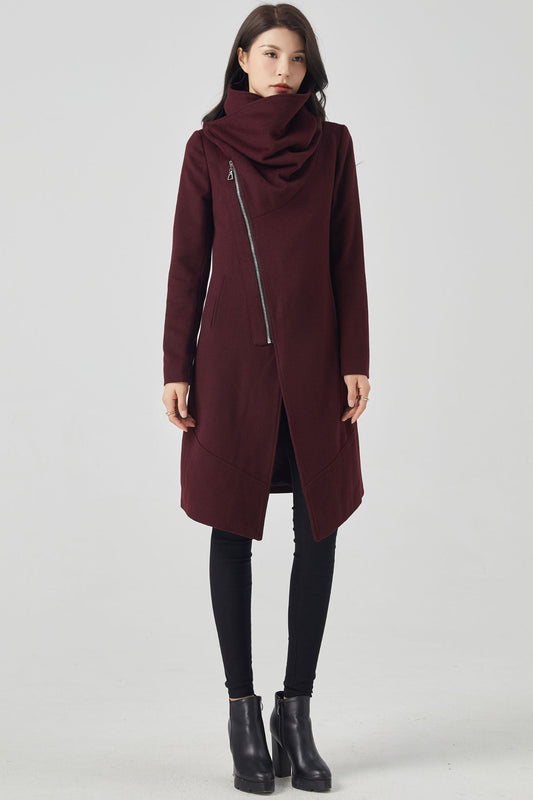 Wool Coat Women, Winter Wool Coat, Asymmetrical Coat C3559