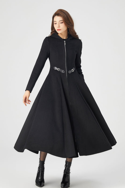 Black Wool Coat, Winter Wool Coat C3675