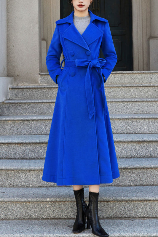 Women's Autumn and winter blue wool coat C4284