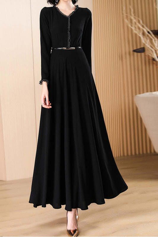 Women's long sleeve black dress C3628