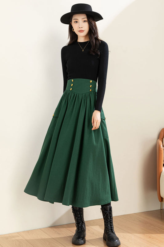 Green Wool Skirt Women C3600 -Size XS US2 #CK2301075