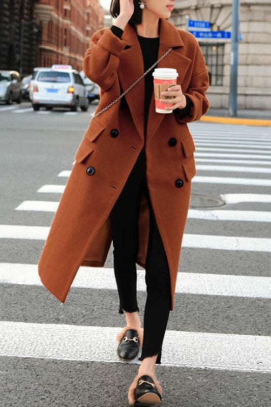 Double breasted long trench wool coat C5166