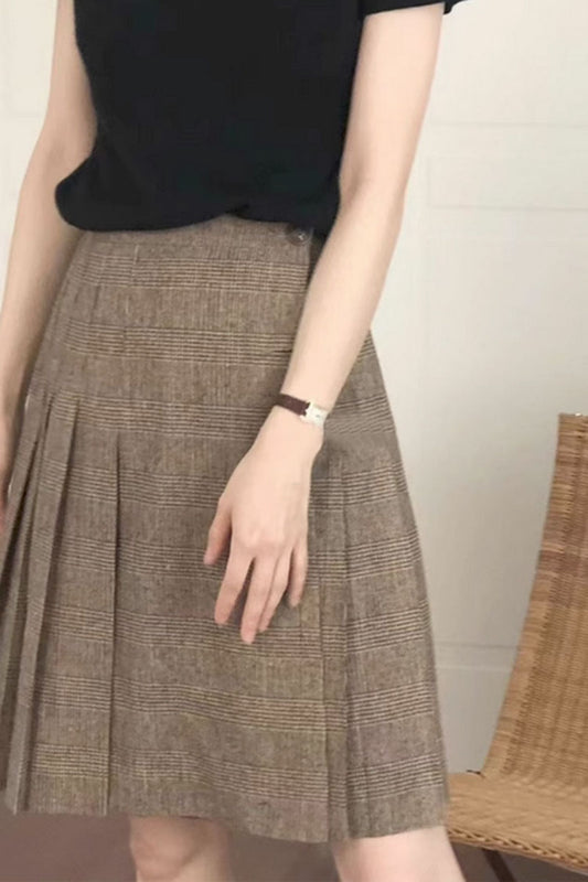 plaid wool skirt, short pleated winter wrap skirt women C3430