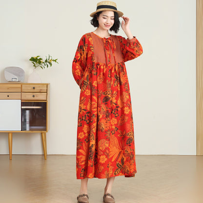 Plus size Long floral linen maxi dress C4734