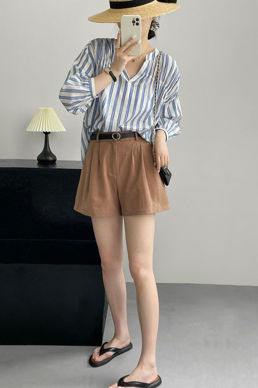 Summer cotton and linen wide leg shorts C3398