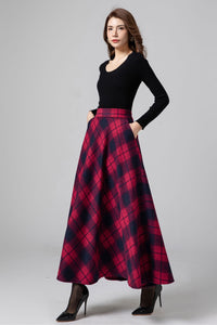 Plaid Wool Skirt, Maxi Skirt Women, High Waisted Skirt C3582