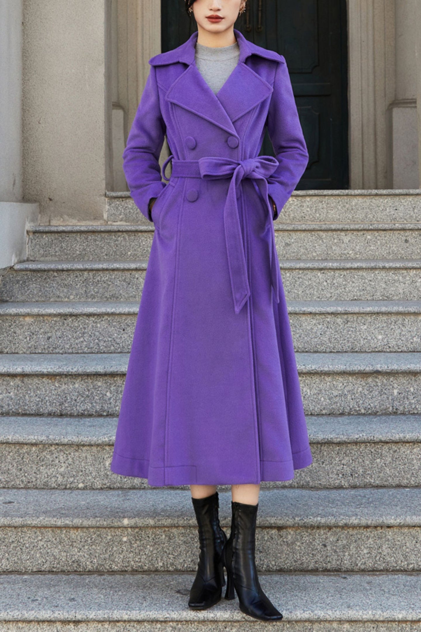 Women's Autumn and winter purple wool coat C4280