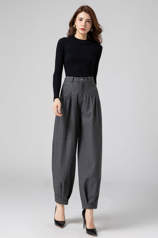 Wool Baggy Pants Women, Tapered Pants C3593