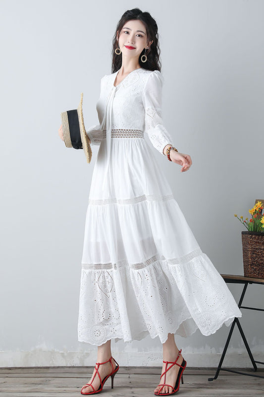 Women's summer white embroidered dress C3458