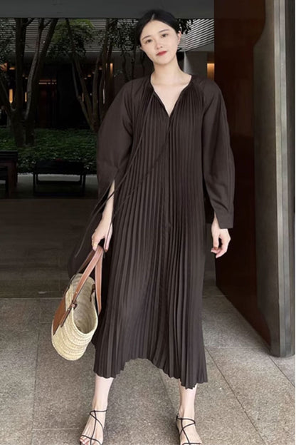 plus size dark brown long sleeves dress women C3500