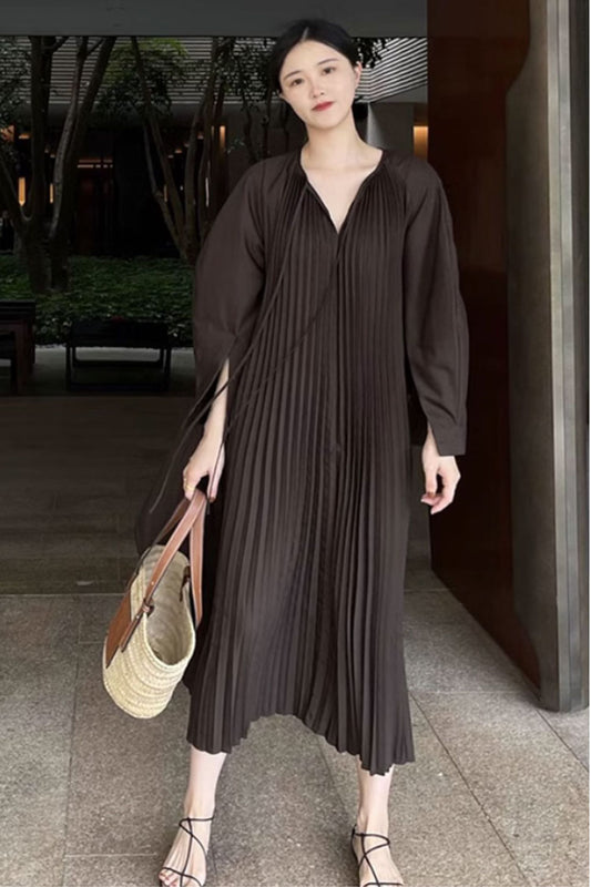 plus size dark brown long sleeves dress women C3500