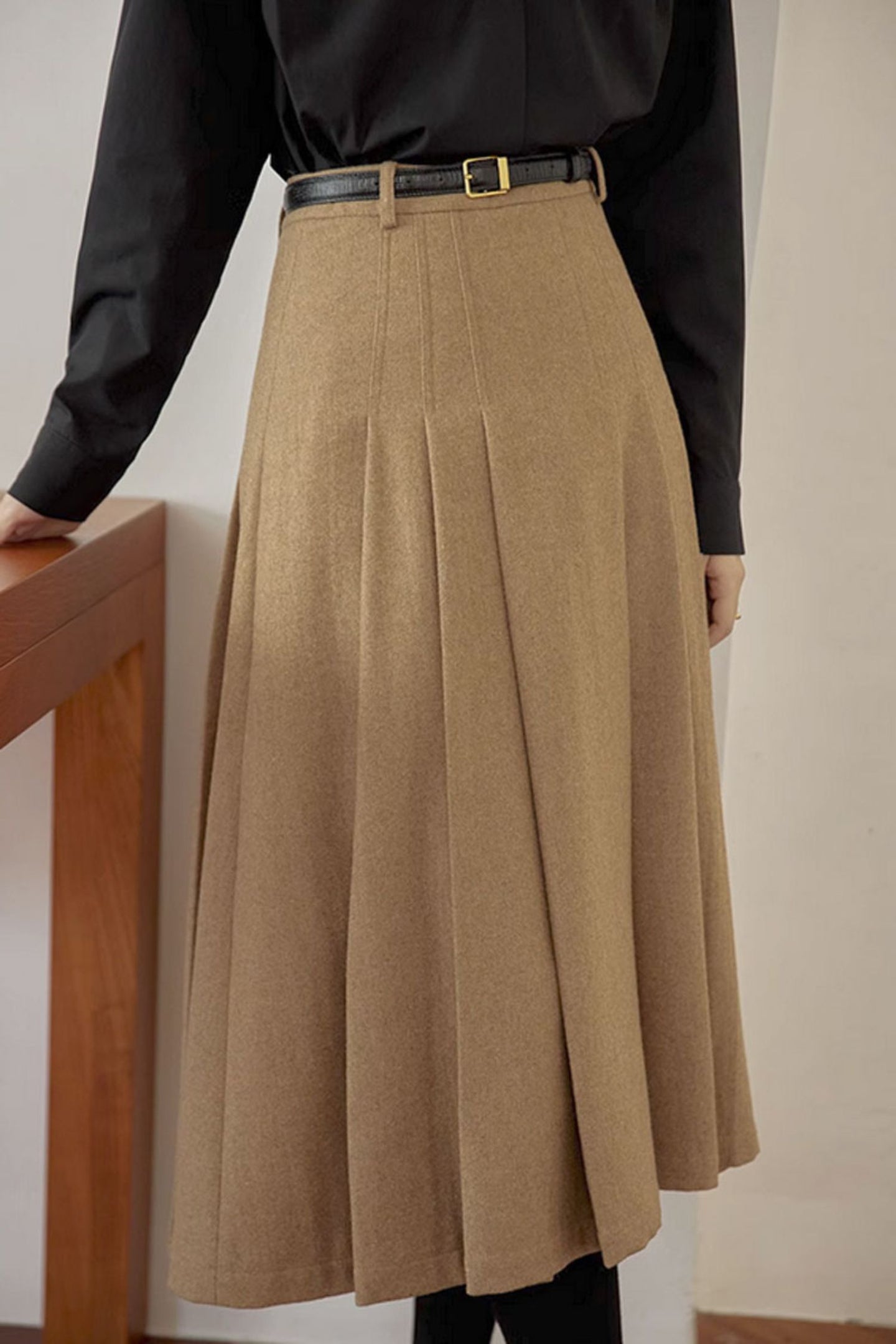 high waist midi wool winter skirt women  C3426