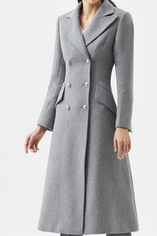 Double breasted long wool coat women C3577