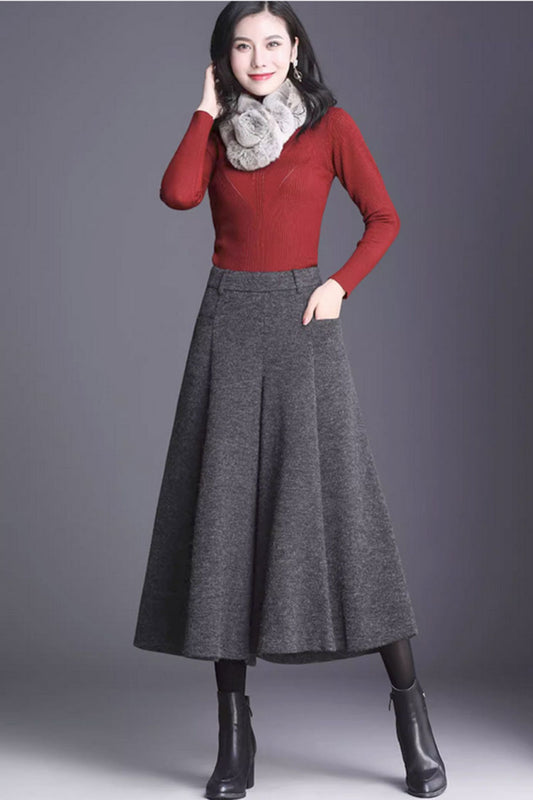 Winter wide legs wool pants, plus size wool pants C3434