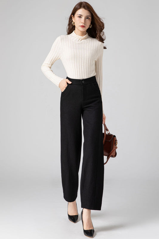 Wool Pants Women, Tapered Pants, Black Wool Pants C3589